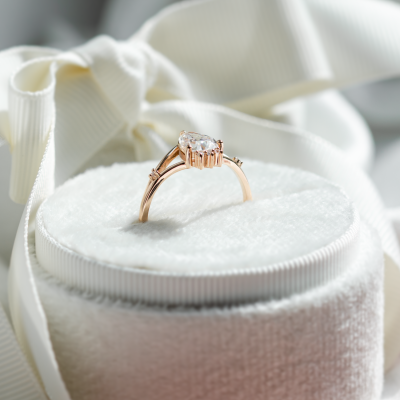 Atypical gold ring with moissanites AMELIA