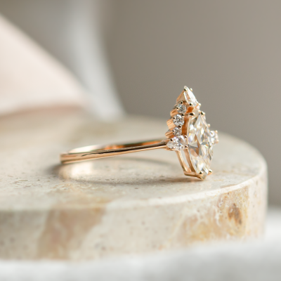 Luxury engagement ring with marquise moissanite and side moissanites ANNIE