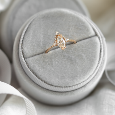 Luxury engagement ring with marquise moissanite and side moissanites ANNIE