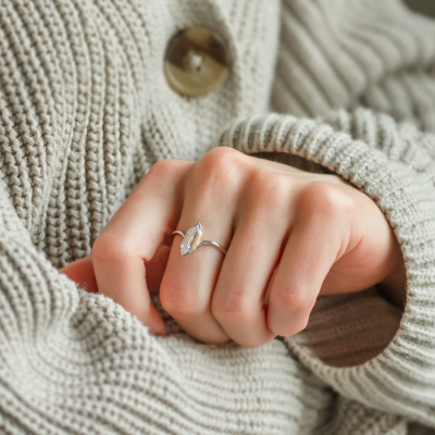 Unusual geometric ring with long hexagon cut moissanite ANYA