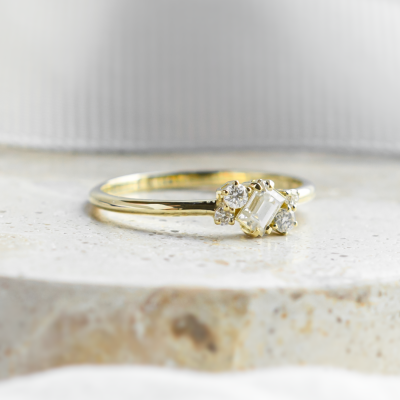 Zlatý cluster prsten s moissanity BERNADETTE