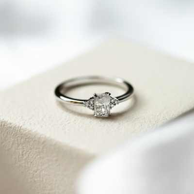 Elegant engagement ring with moissanites BIBIANA