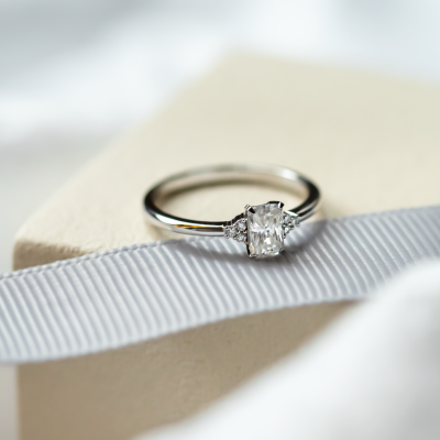 Elegant engagement ring with moissanites BIBIANA