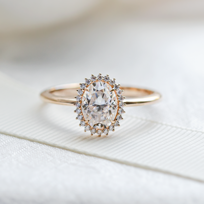 Halo engagement ring with oval moissanite BLANC