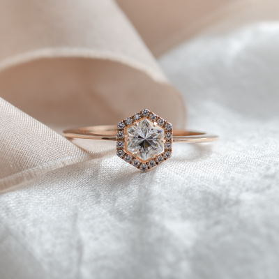 Halo engagement ring with moissanites BLANCHE