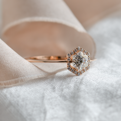 Halo engagement ring with moissanites BLANCHE