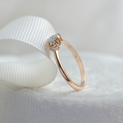 Gold engagement ring with pavé diamonds BIRDIE