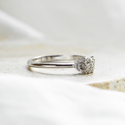 Gold engagement ring with pavé moissanites BOOGIE