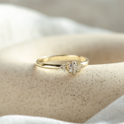 Gold engagement ring with pavé diamonds BIRDIE