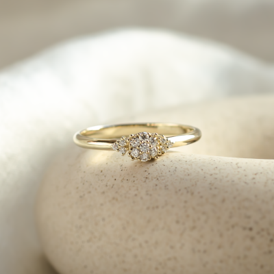 Gold engagement ring with pavé diamonds BIRDIE