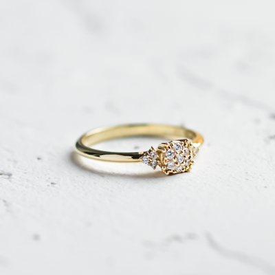 Gold engagement ring with pavé moissanites BOOGIE