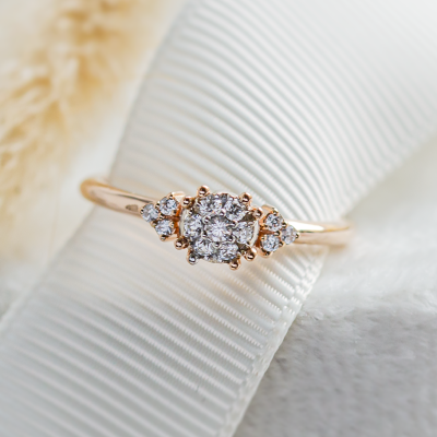 Gold engagement ring with pavé diamonds BIRDIE
