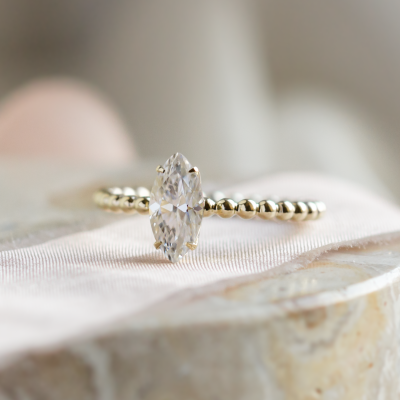 Engagement beaded ball ring with marquise moissanite BRYCE