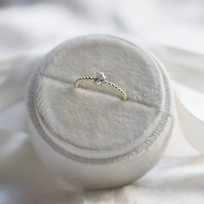 Minimalist beaded ball ring with diamond CARLA