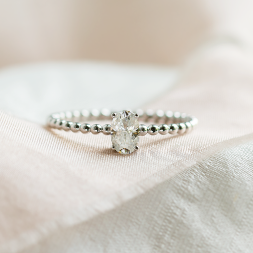 Minimalist beaded ball ring with diamond CARLA