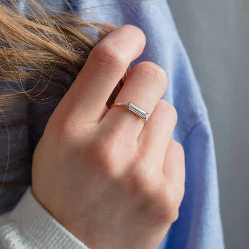 Gold ring with baguette moissanite CASSIOPEIA