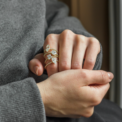 Engagement beaded ball ring with radiant moissanite CLEA