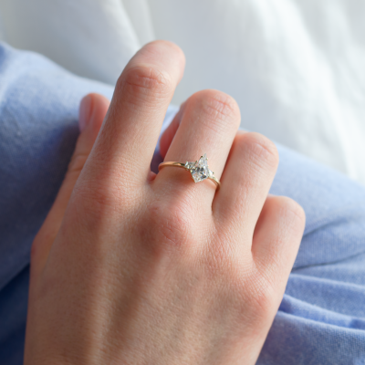 Elegant engagement ring with kite moissanites DOMPHI