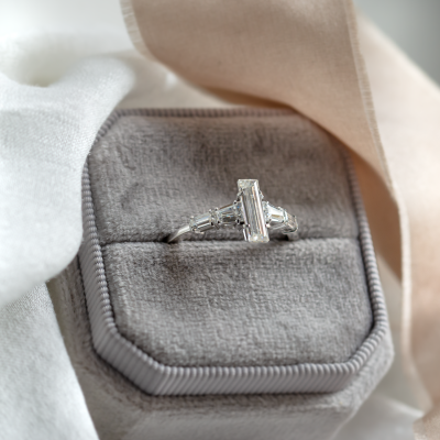 Elegant engagement ring with baguette moissanites EARL