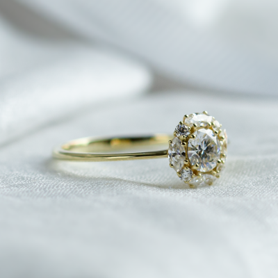 Romantic halo moissanite engagement ring ÉDITH