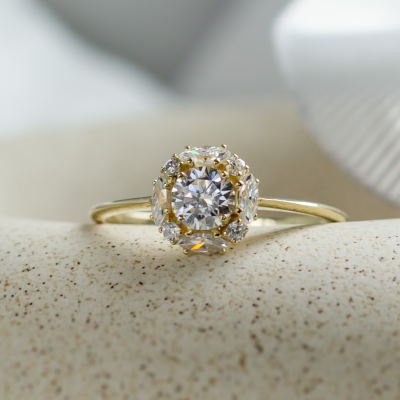 Romantic halo moissanite engagement ring ÉDITH