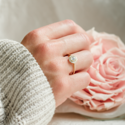 Romantic halo moissanite engagement ring ÉDITH