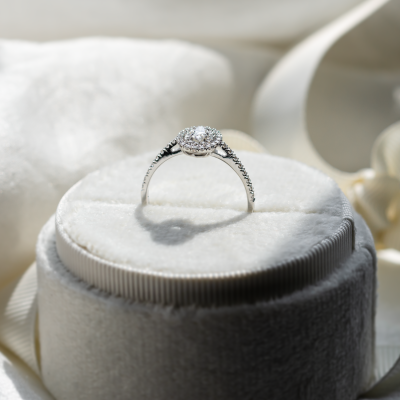 Double halo engagement ring with moissanites ELEANOR