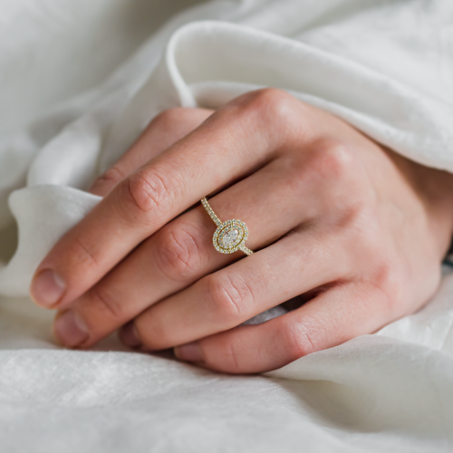 Double halo engagement ring with moissanites ELEANOR