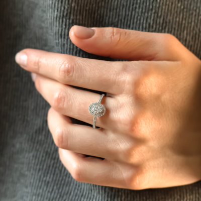 Double halo engagement ring with moissanites ELEANOR