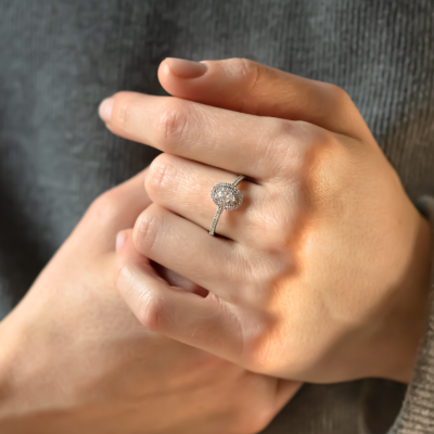 Double halo engagement ring with moissanites ELEANOR