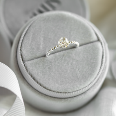 Engagement beaded ball ring with hexagon moissanite ELSIE