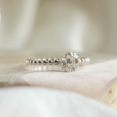 Engagement beaded ball ring with hexagon moissanite ELSIE