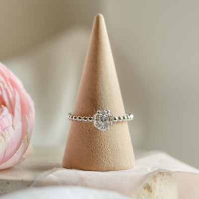 Engagement beaded ball ring with hexagon moissanite ELSIE