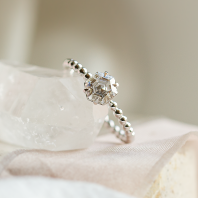 Engagement beaded ball ring with hexagon moissanite ELSIE