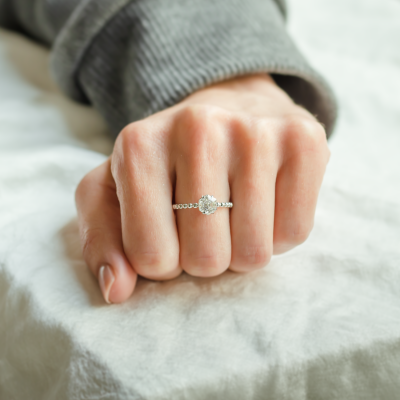 Engagement beaded ball ring with hexagon moissanite ELSIE