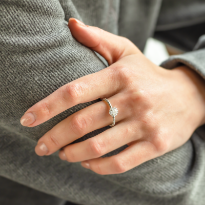 Engagement beaded ball ring with hexagon moissanite ELSIE