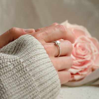 Engagement beaded ball ring with hexagon moissanite ELSIE