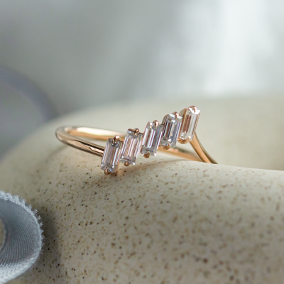 Unusual gold ring with baguette moissanite FRANCES