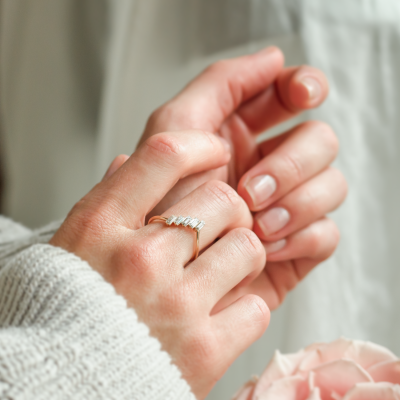 Unusual gold ring with baguette moissanite FRANCES