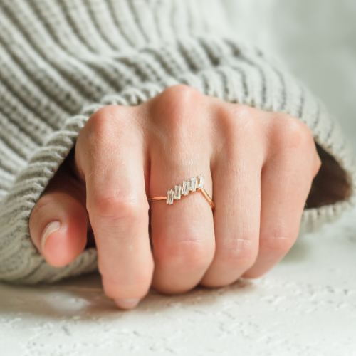 Unusual gold ring with baguette moissanite FRANCES