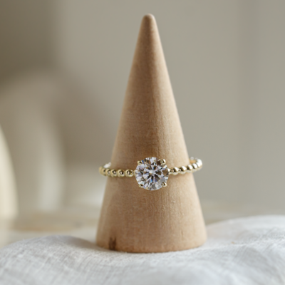 Engagement beaded ball ring with round moissanite LESLIE