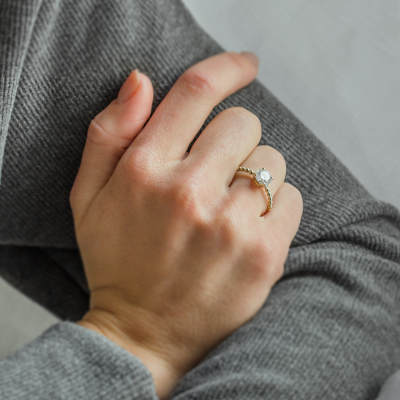 Engagement beaded ball ring with round moissanite LESLIE