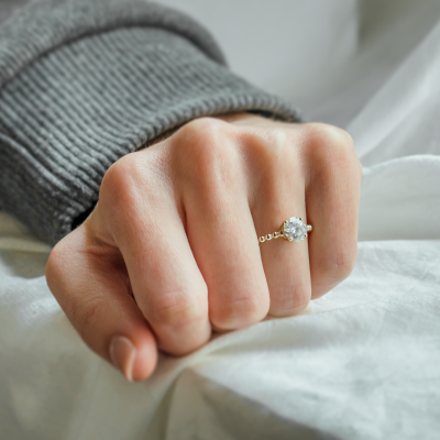 Engagement beaded ball ring with round moissanite LESLIE