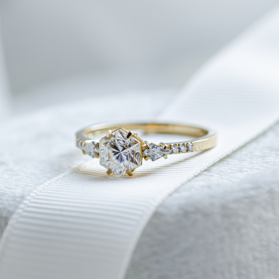 Unusual engagement ring with moissanites MAJESTY