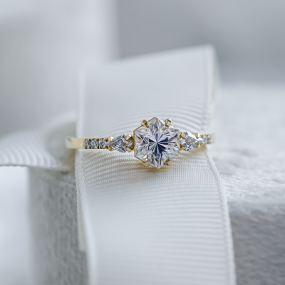 Unusual engagement ring with moissanites MAJESTY