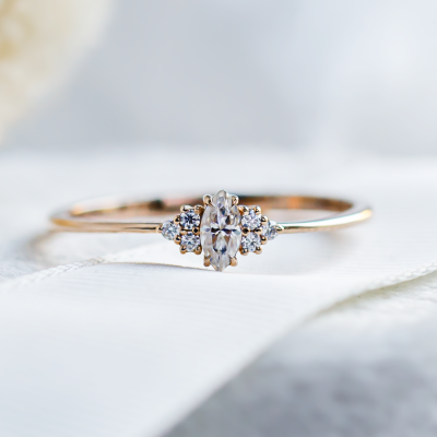 Romantic engagement ring with moissanites MARQUESS