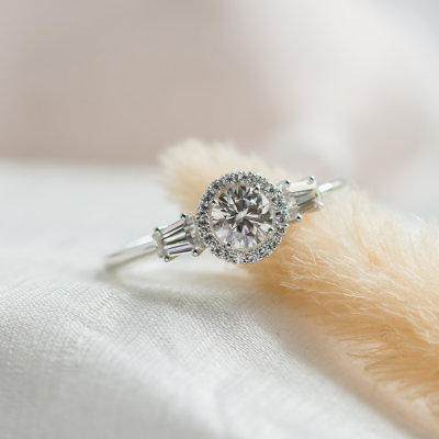 Engagement halo ring with moissanites NORA