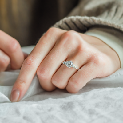 Engagement halo ring with moissanites NORA