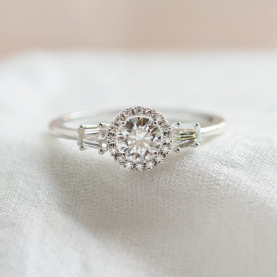 Engagement halo ring with moissanites NORA