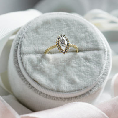 Halo engagement ring with marquise diamond JULIA